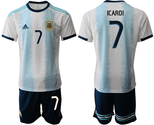Argentina #7 Icardi Home Soccer Country Jersey